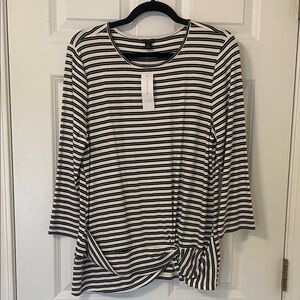 Ann Taylor Black and White Striped Top NWT XL